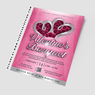 Pink Roses & Silver Hearts Valentine's Banquet Flyer