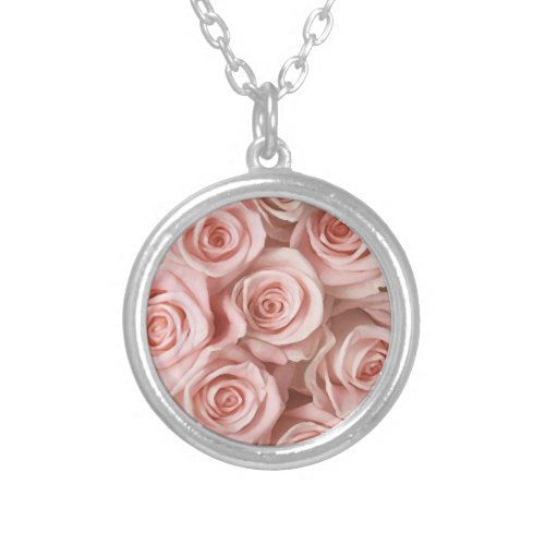 Pink roses silver plated necklace