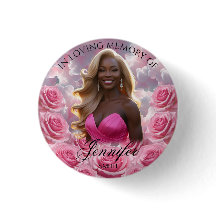 Pink Roses Sky Funeral Memorial Button Keepsake