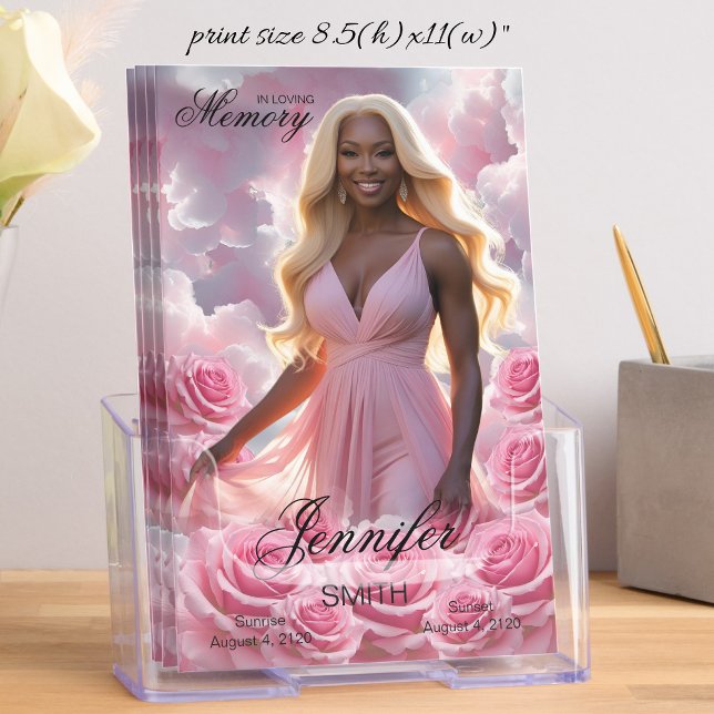 Pink Roses Sky Funeral Program Pink Roses Obituary Brochure (Creator Uploaded)