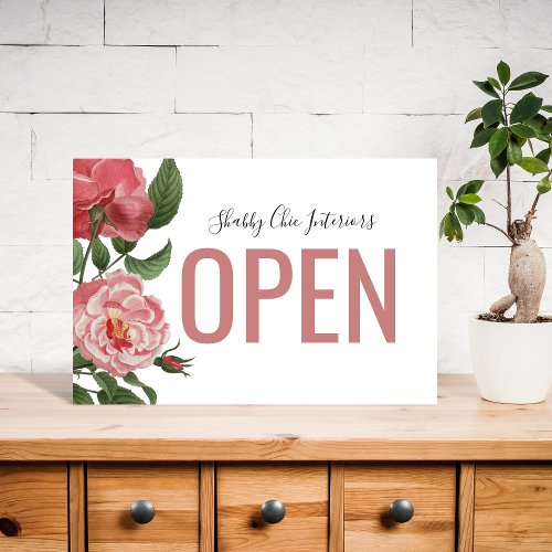 Pink Roses Small Business Open Closed Sign