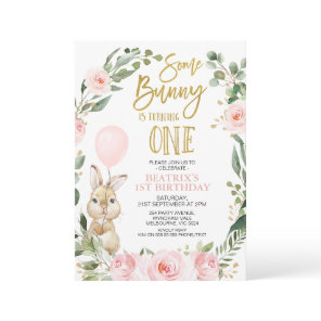 Pink Roses Some Bunny Turning One 1st Birthday Invitation
