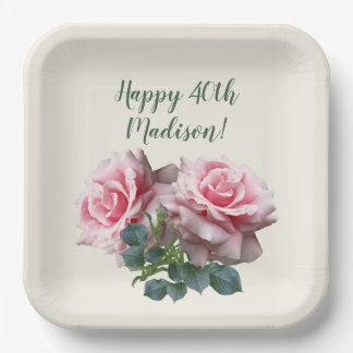 Pink Roses Special Birthday Party for Her Paper Plates