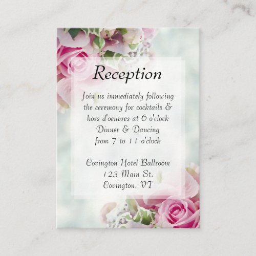 Pink Roses Spring Floral Elegant Wedding Reception Enclosure Card