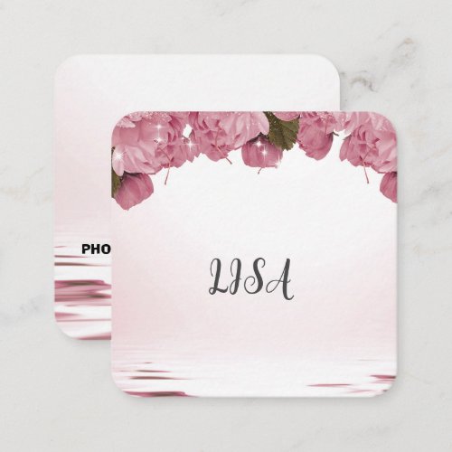 PINK ROSES  SQUARE BUSINESS CARD