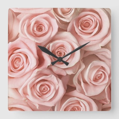 Pink roses square wall clock
