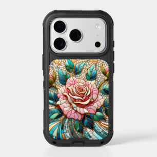 Pink Roses Stained Glass Mosaic iPhone 17 Pro Case