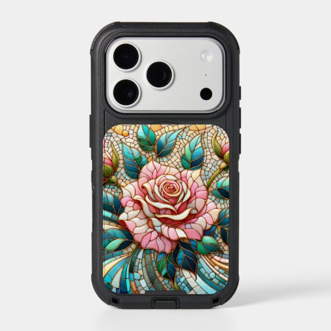 Pink Roses Stained Glass Mosaic Otterbox iPhone Case (Back)