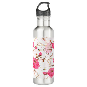 Pink roses stainless steel water bottle