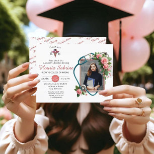 Pink Roses Stethoscope Nurse Graduation invitation Postcard