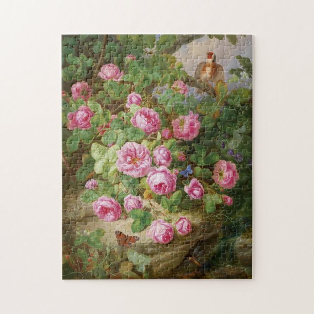 Pink Roses Still Life Butterflies Bird Victorian Jigsaw Puzzle (Vertical)