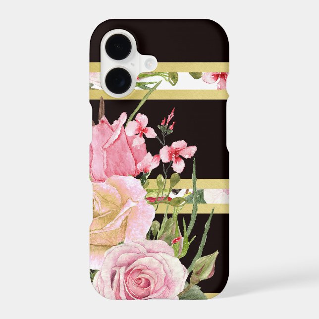 Pink Roses Stripe Pattern Iphone Case (Back)