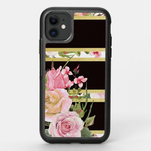 Pink Roses Stripe Pattern OtterBox Symmetry iPhone 11 Case