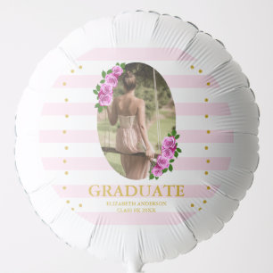 Pink Roses Striped Graduation Brunch Balloon