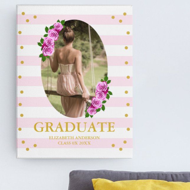 Pink Roses Striped Graduation Foam Core Photo Tile (Creator Uploaded)