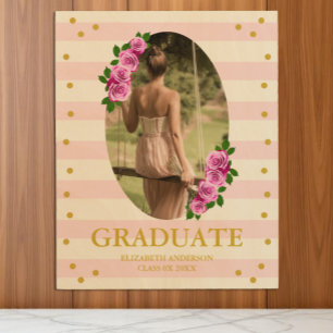 Pink Roses Striped Graduation Wood Wall Art