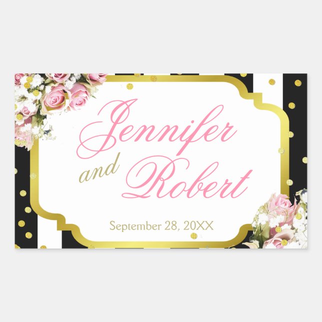 Pink Roses, Stripes and Confetti Rectangular Sticker (Front)