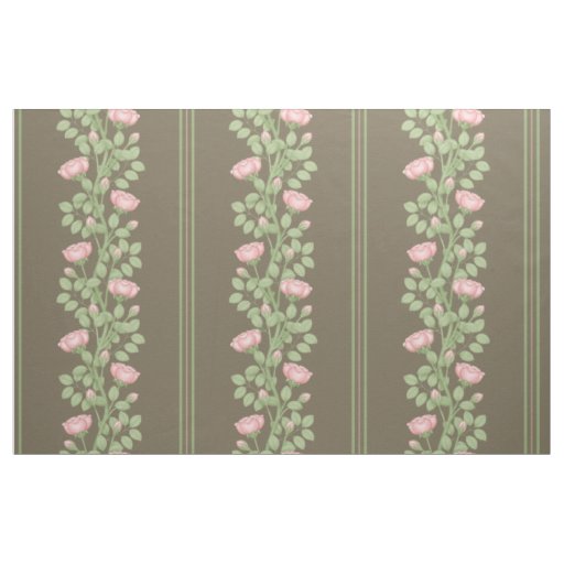 Pink Roses & Stripes on Brown (large scale) Fabric