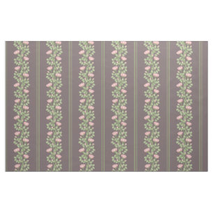 Pink Roses & Stripes on Dark Plum (small scale) Fabric