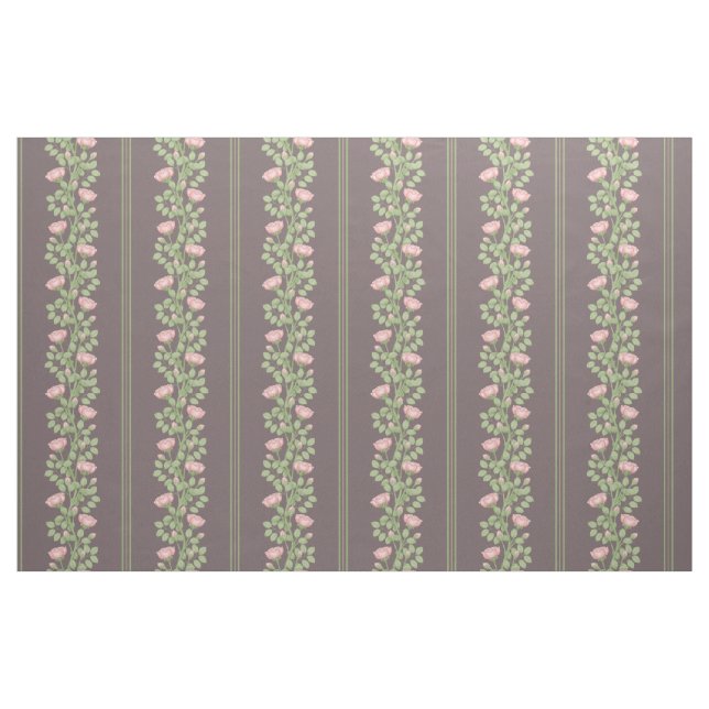 Pink Roses & Stripes on Dark Plum (small scale) Fabric (Yard)