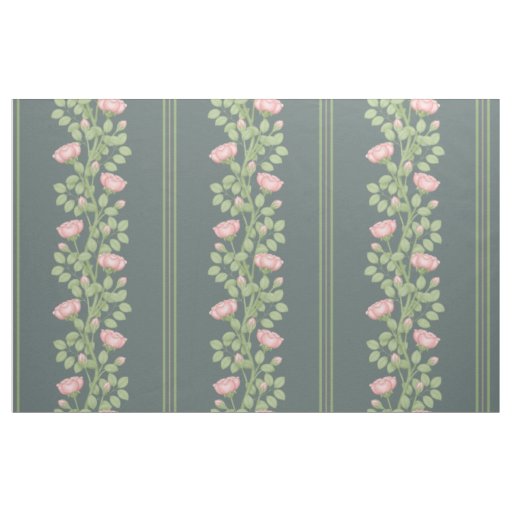 Pink Roses & Stripes on Slate Blue (large scale) Fabric