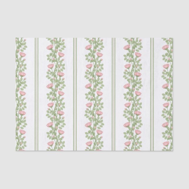 Pink Roses & Stripes on White Tissue Paper (Front)