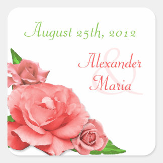 Pink Roses Summer Watercolor Envelope Stickers