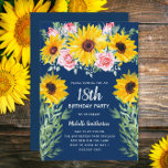 Pink Roses Sunflowers Navy Blue 18th Birthday Invitation<br><div class="desc">Elegant and cute boho-style yellow sunflowers and pink roses on navy blue 18th birthday party invitation for girls. The back of this beautiful card is navy blue to match the front. Text is customizable for any event you are planning. Perfect for your springtime or summer birthday party. Nice for a...</div>