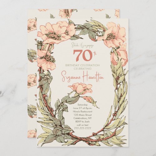 Pink Roses Surprise Floral 70th Birthday Invitation