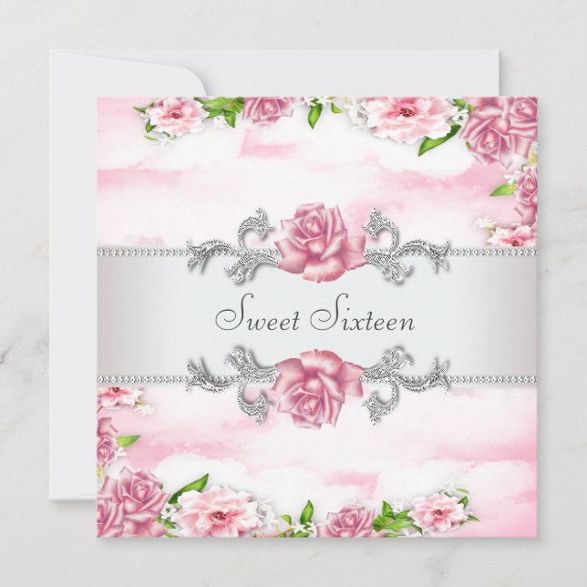 Pink Roses Sweet Sixteen Party Invitation (Front)