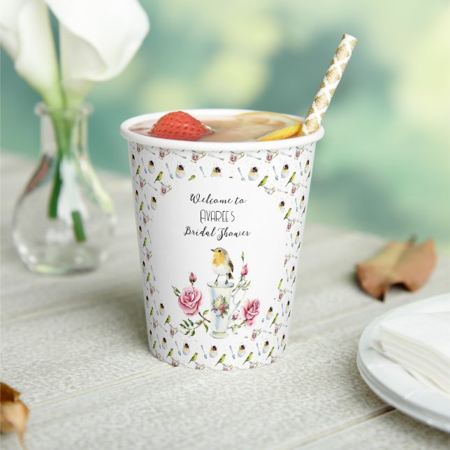 Pink Roses Tea Party Shower Paper Cups (Insitu)
