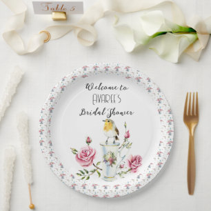 Pink Roses Tea Party Shower Paper Plates
