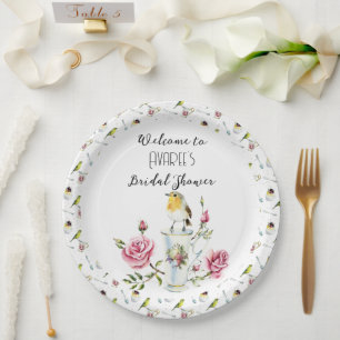 Pink Roses Tea Party Shower Paper Plates