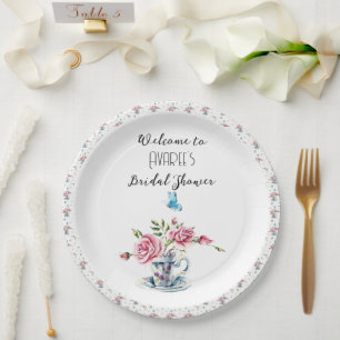 Pink Roses Tea Party Shower Paper Plates