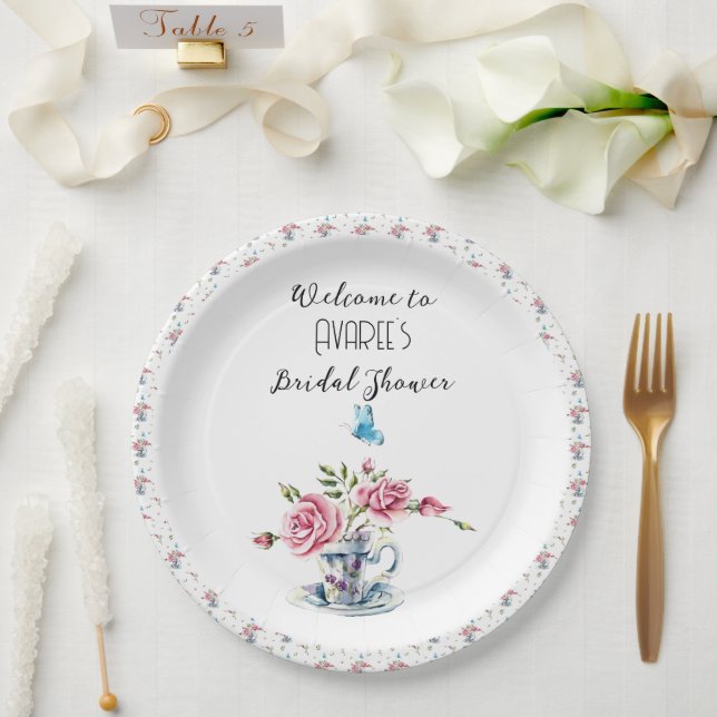 Pink Roses Tea Party Shower Paper Plates (Wedding)