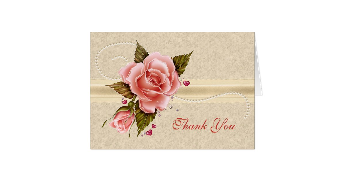 Pink Roses Thank You Card