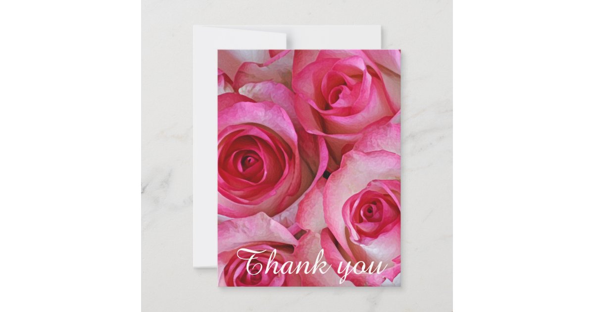 Pink roses thank you card | Zazzle