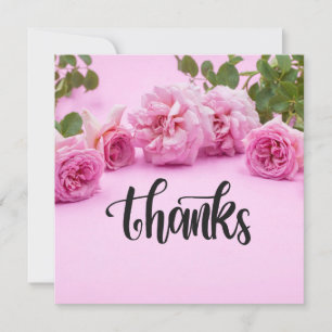 Pink roses Thank you card on pink background