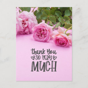 Pink roses Thank you card on pink background