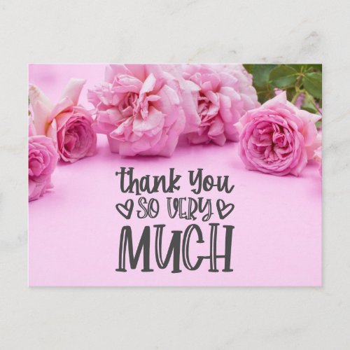 Pink roses Thank you card on pink background