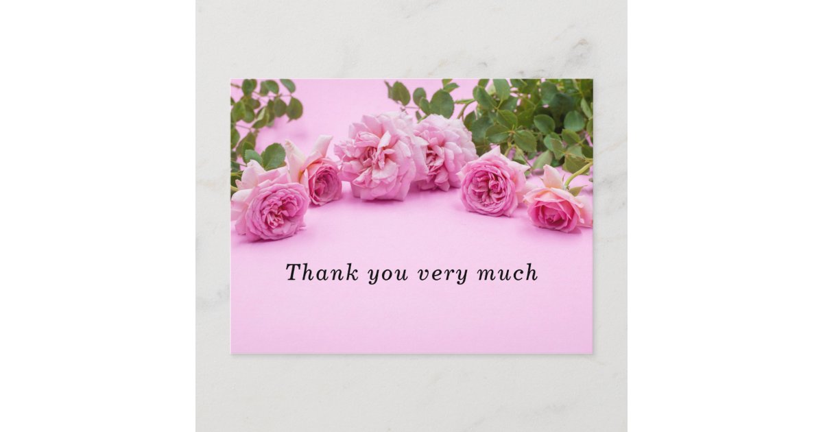 Pink roses Thank you card on pink background | Zazzle