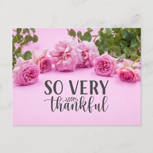 Pink roses Thank you card on pink background