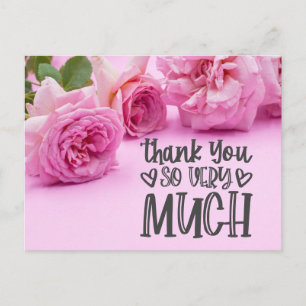 Pink roses Thank you card on pink background
