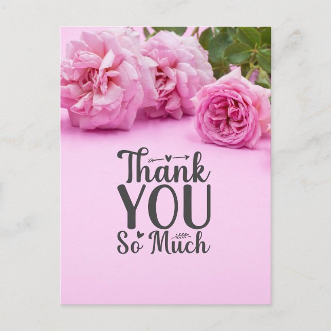Pink roses Thank you card on pink background (Front)