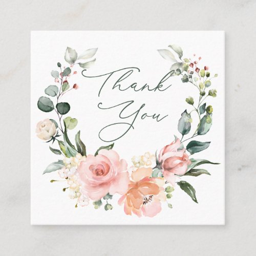 Pink Roses Thank You Square Business Card