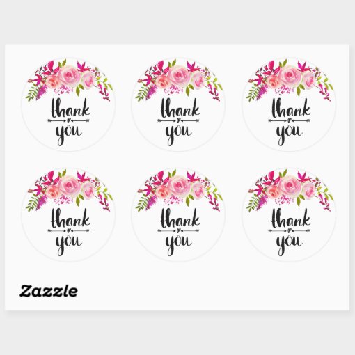 Pink roses thank you sticker | Zazzle