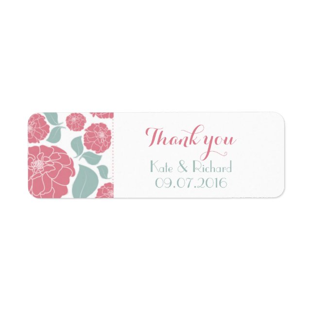 Pink Roses Thank You Sticker Label for Wedding (Front)
