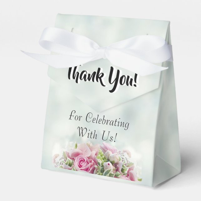 Pink Roses Thank You Wedding Favor Box (Front Side)