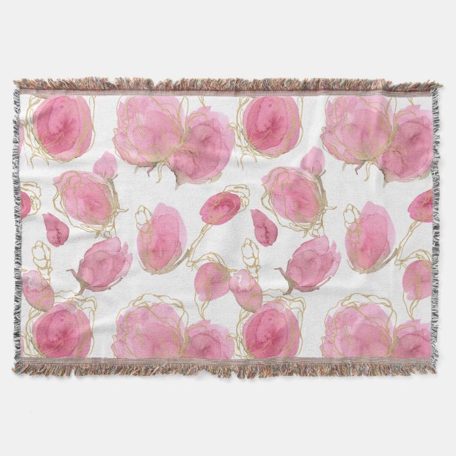 Pink roses throw blanket (Front)