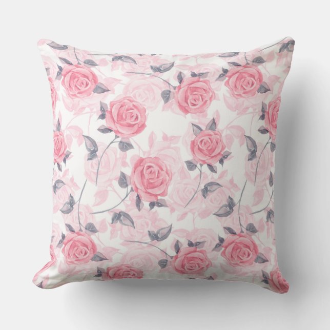 Pink roses throw pillow (Front)